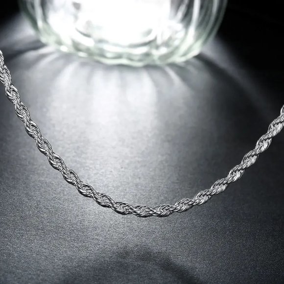 Awesome 24 Inch Long Rope Necklace 4mm Wide, Stamped Solid 925 Sterling Silver - Picture 6 of 8